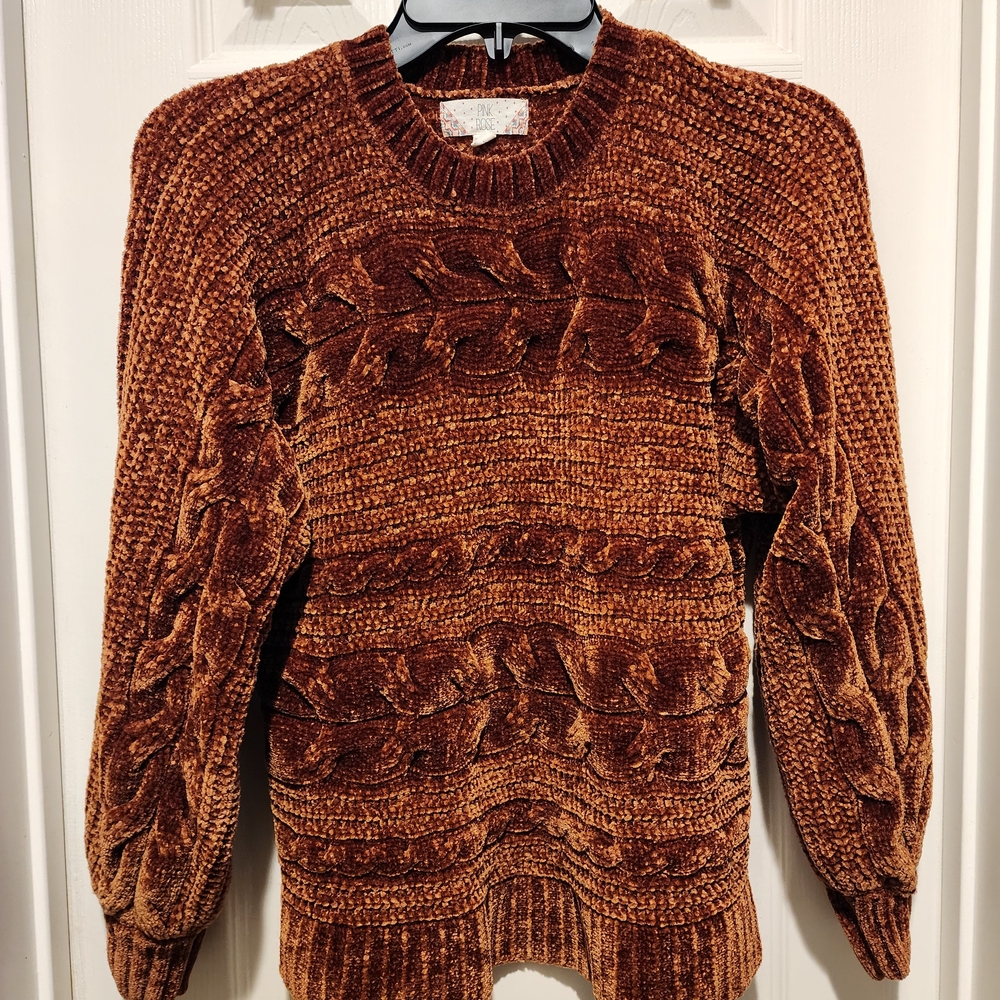 Pink Rose Rust Cable Knit Sweater
